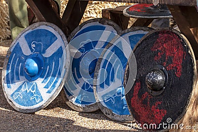 Round medieval shields Stock Photo