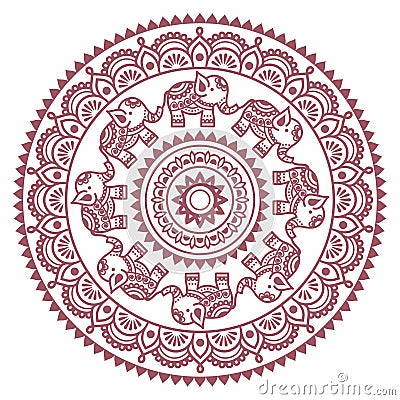 Round Mehndi, Indian Henna brown tattoo pattern Vector Illustration