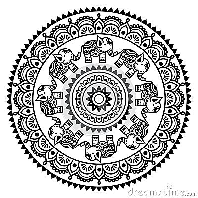 Round Mehndi, Indian Henna tattoo pattern Vector Illustration