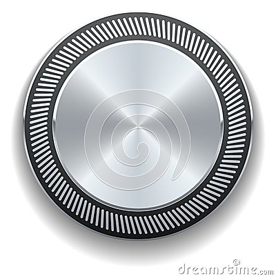 Round metal button. Volume switcher. Silver glossy element Vector Illustration
