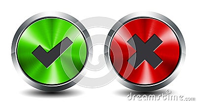 Round metallic button - validation and stop Stock Photo