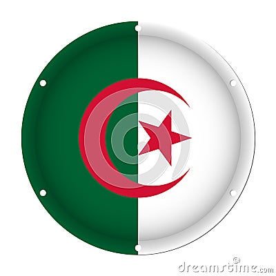 Round metallic flag of Algeria with holes Vector Illustration