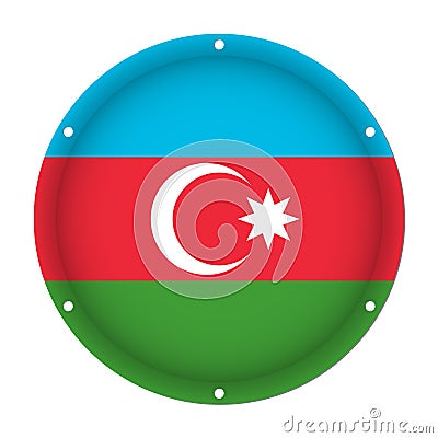 Round metallic flag of Azerbaijan with holes Vector Illustration