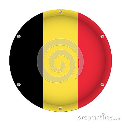 Round metallic flag of Belgium with screws Vector Illustration