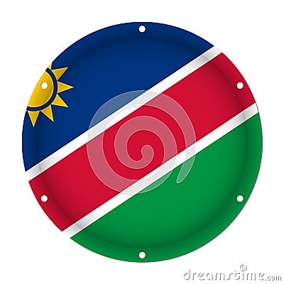 Round metallic flag of Namibia with holes Vector Illustration