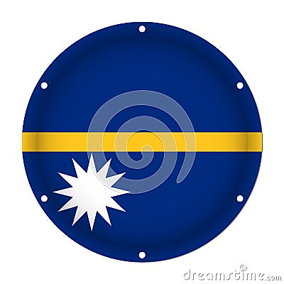 Round metallic flag of Nauru with holes Vector Illustration