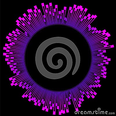 Round music wave player logo. Colorful equalizer element on black background. Isolated design symbol. Jpeg Illustration Stock Photo