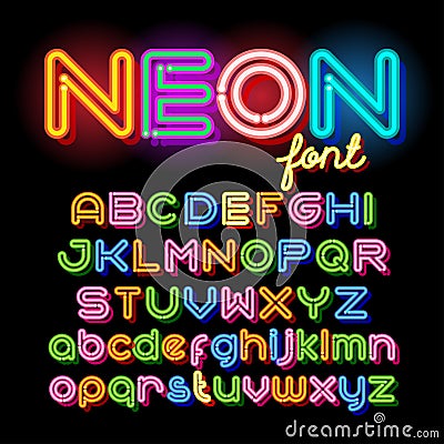 Round Neon Font Vector Illustration
