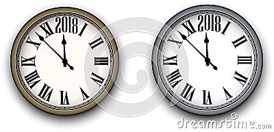 Round 2018 New Year clock. Vector Illustration