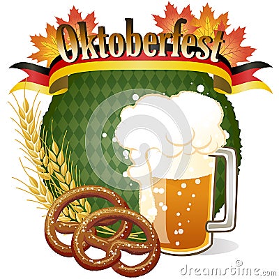 Round Oktoberfest Celebration design with beer and pretzel Editorial Stock Photo