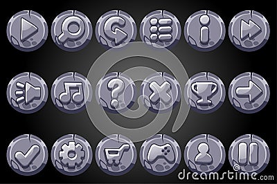 Round old stone buttons for game GUI. Vector Illustration