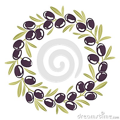 Round ornament Wreath of black olives Vector Illustration