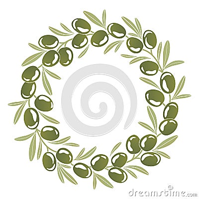 Round ornament Wreath of green olives Vector Illustration