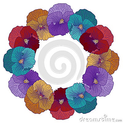 Round pansy frame Vector Illustration