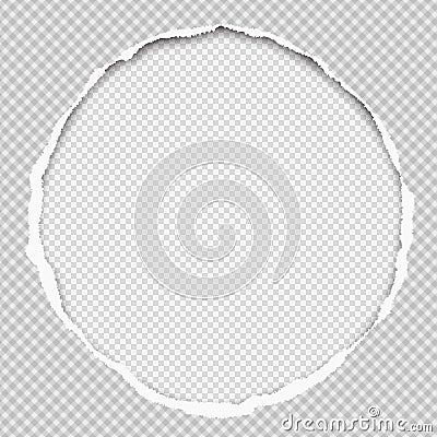 Round paper composition with torn edges and soft shadow is on white squared background. Vector illustration Vector Illustration