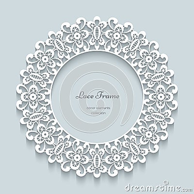 Round paper lace frame Vector Illustration