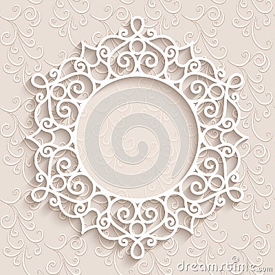 Round paper lace frame Vector Illustration