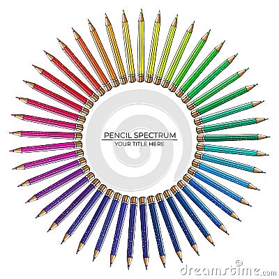 Round pattern of bright color spectrum pencils on white background Stock Photo