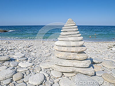 Round pebbles beach in Greece. Natural beauty. Editorial Stock Photo