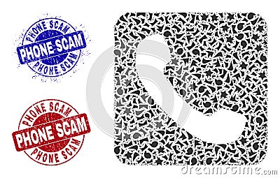Phone Mosaic of Fractions with Phone Scam Textured Rubber Imprints Vector Illustration