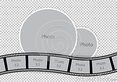 Round photoframes with film strip for family album Vector Illustration