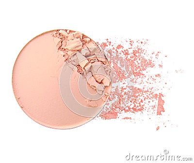 Round pink crashed eyeshadows for make up as sample of cosmetics product isolated on white background. Stock Photo