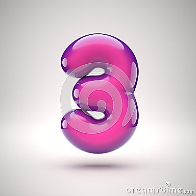 Round pink glossy font 3d rendering number 3 Cartoon Illustration