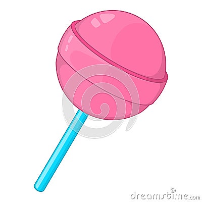Round pink lollipop icon, cartoon style Vector Illustration