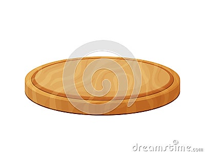 Round pizza cutting board. Wooden natural eco-friendly dish. Kitchenware comfortable wood utensil. Vector illustration Vector Illustration