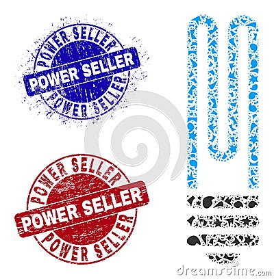 Fluorescent Bulb Mosaic of Fractions with Power Seller Grunge Stamps Vector Illustration