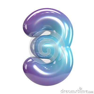 Round purple and blue font, balloon like letters and numbers, 3d rendering number 3 Cartoon Illustration