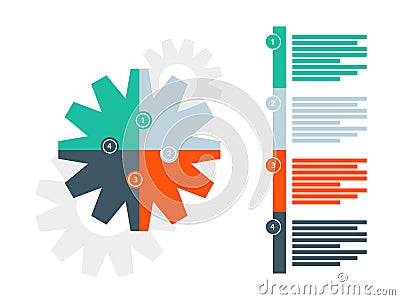 Round puzzle gear presentation infographic diagram template with numbered explanatory text field. Vector graphic templete. Vector Illustration