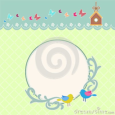 Round retro frame with birds background Vector Illustration