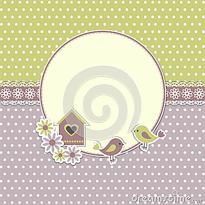 Round retro frame with birds Vector Illustration