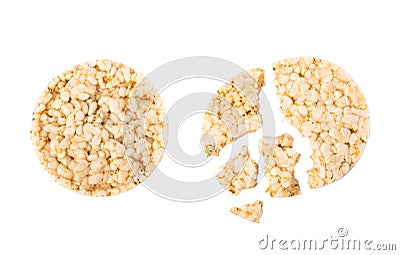 Round rice cakes isolated on white background. Crispbread.Puffed rice bread. Stock Photo