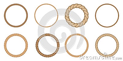 Round rope borders set. Circle vintage frames. Vector design elements. Vector Illustration