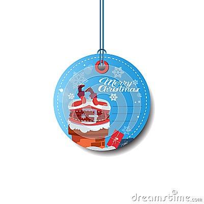 Round Sale Tag Holiday Discounts Merry Christmas Sticker With Santa Isolated On White Background Vector Illustration