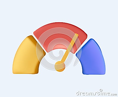 Round scale with pointer arrow. Dashboard of risk, speed and rating levels concept. Dial indicator 3d vector icon Vector Illustration