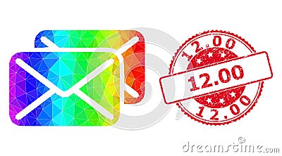 Round Scratched 12.00 Seal with Vector Polygonal Letters Icon with Spectrum Gradient Vector Illustration