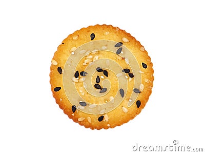 Round sesame cracker isolated on white Stock Photo