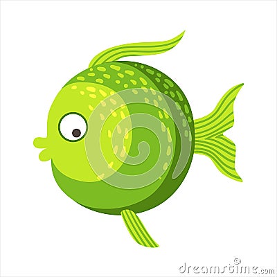 Round With Shades Of Green Fantastic Colorful Aquarium Fish, Tropical Reef Aquatic Animal Vector Illustration