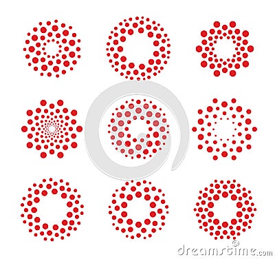 Round shape, abstract vector dots logo. Unusual circles sign set. Biology virus, innovation technology icon. Circular Vector Illustration