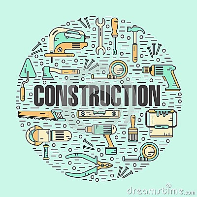 Round shape concept of constructions tools Vector Illustration