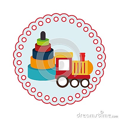 Round shape with kids toys and train Vector Illustration