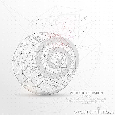 Round globe ball shape digitally drawn low poly wire frame. Vector Illustration