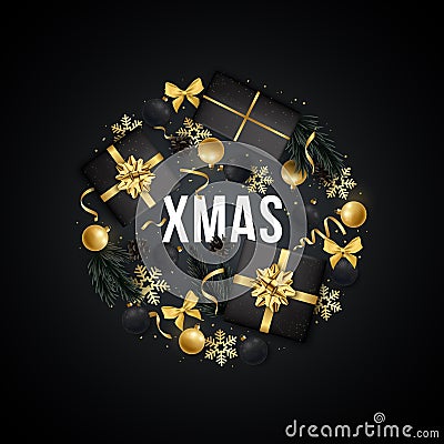 Round shaped Christmas decorative composition Vector Illustration
