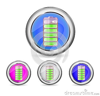 Round shiny buttons with battery icon Vector Illustration