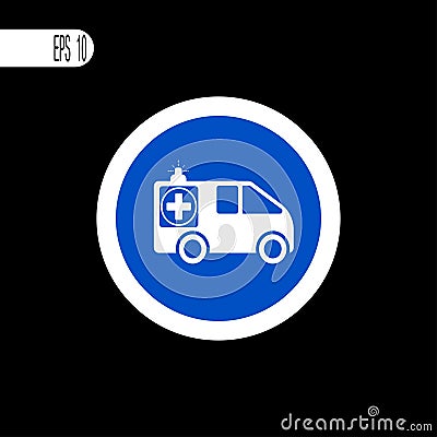 Round sign white thin line. Ambulance sign, icon - vector illustration Cartoon Illustration