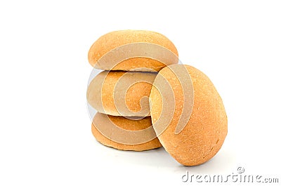 Round small buns isolated on white background. Buns stack Stock Photo