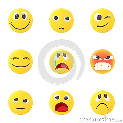 Round smileys icons set, cartoon style Vector Illustration